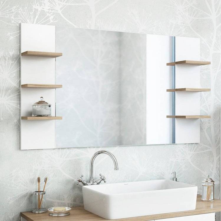 Зеркало Sanflor Ингрид 120, белый матовый, швейцарский вяз, с полкой