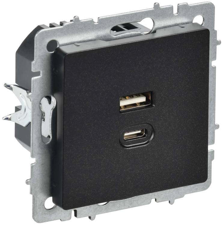 Розетка USB type A+C IEK Brite BR-U22-045-K02 черный