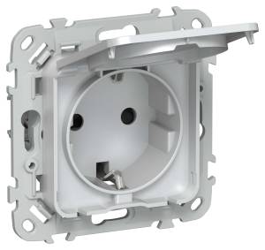 Розетка 1-местная с заземлением, шторками и крышкой IEK Flite FI-R16-16-1-44-K36 жемчуг