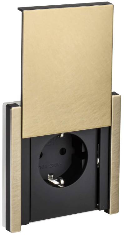 Розетка 1-местная с заземлением, шторками и крышкой IEK Forte&Piano FP-R16-16-1-44-M-K37 шампань