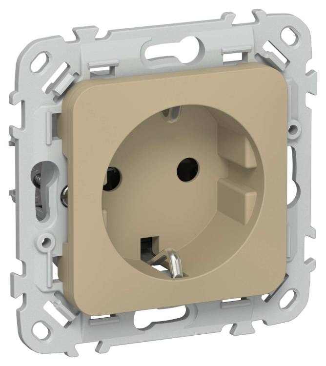 Розетка 1-местная с заземлением и шторками IEK Flite FI-R14-16-1-K59 хаки