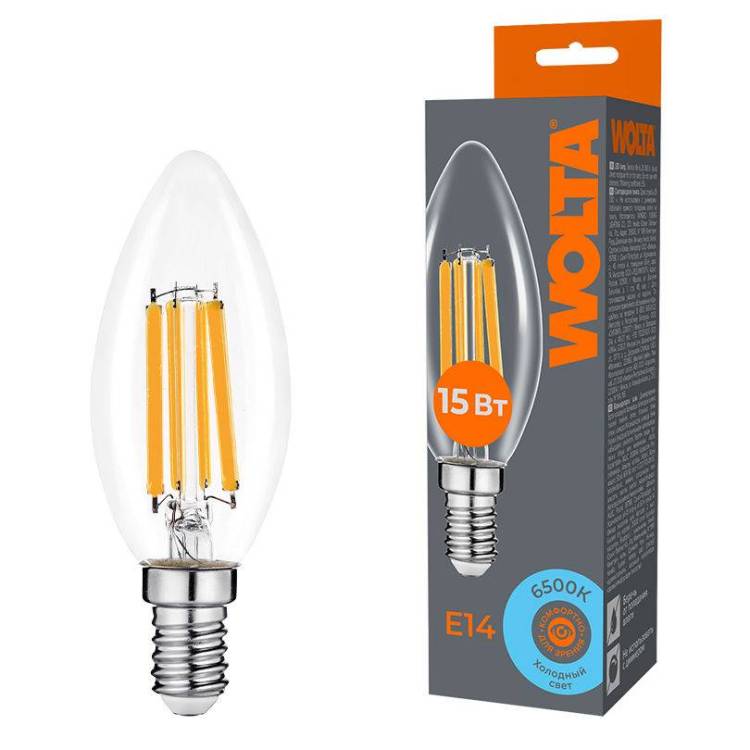 Светодиодная лампа Wolta Filament WF-C35-15W6KE14