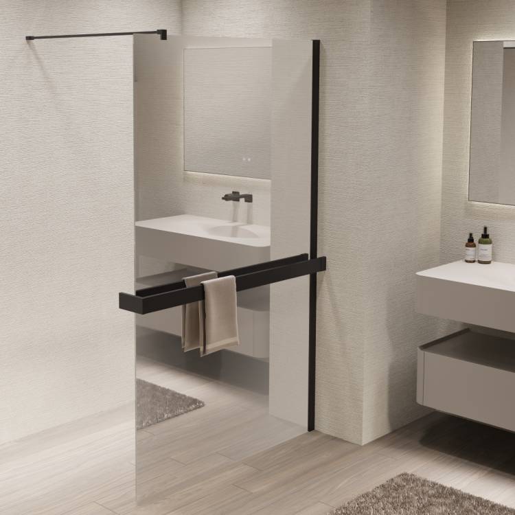 Душевая перегородка Vincea Walk in VSW-1HR900MRB профиль черный, стекло зеркальное, 90x200