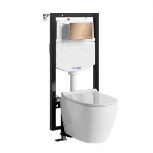 Комплект Wasserkraft Vils 56TLT.010.ME.RG04.H002 унитаз подвесной, белый, сиденье микролифт, с инсталляцией, кнопка розовое золото
