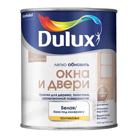 Краска для дерева и пластика водно-дисперсионная Dulux Окна и Двери полуматовая база BW 0.75 л