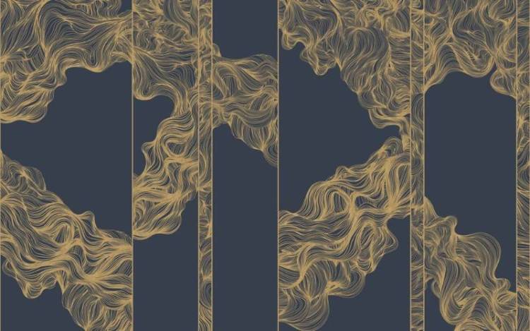 3D Фотообои Artegrafico «Линии золотой геометрии на синем» LST-012 песок