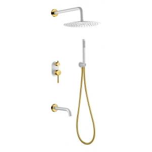 Душевой комплект Boheme Uno 464-2-WG смеситель + верхний + ручной душ, золотой, белый, с изливом