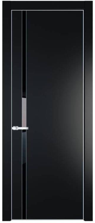 Межкомнатная дверь Profil Doors 21 PE полотно Блэк, кромка алюминиевая с четырех сторон матовая, стеклянная вставка черный лак 800x2000