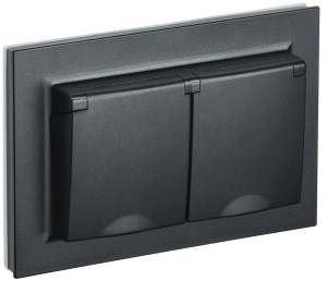 Розетка 2-местная с заземлением, шторками и крышкой IEK Brite BR-R26-16-44-K02-F черный