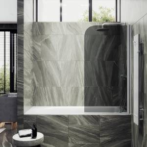 Шторка на ванну MaybahGlass MGV-603-1 поворотная, на монопетле, стекло графит, профиль белый матовый, 1400x400
