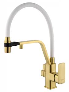 Смеситель для кухни Wonzon & Woghand WW-88458013-BG(MW) с гибким изливом и подключением фильтра, брашированное золото