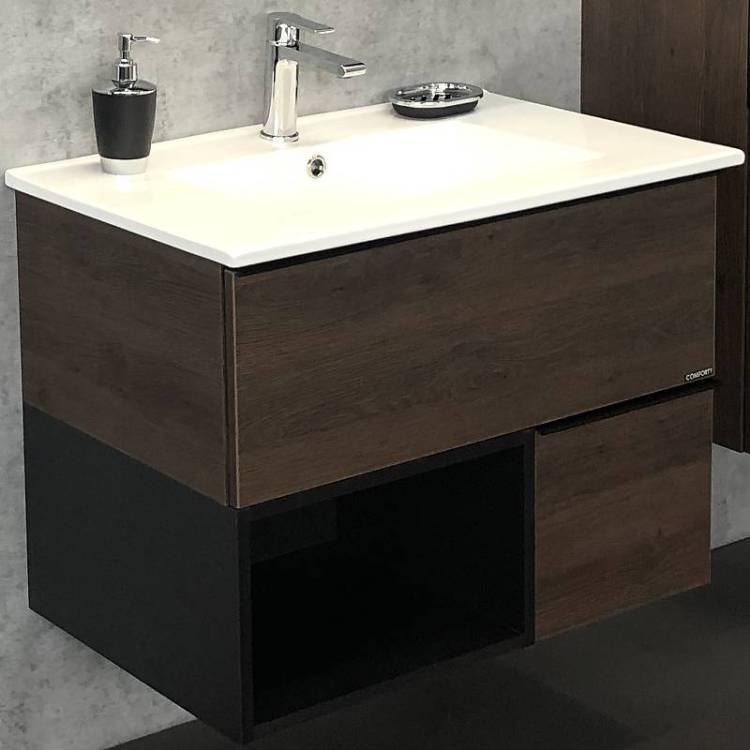Тумба с раковиной Comforty Франкфурт-75 00004150531 дуб шоколадно-коричневый