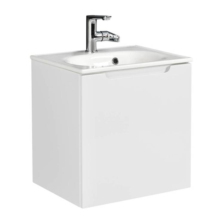 Тумба с раковиной Belbagno Etna ETNA-500-1A-SO-BL-P-R 49.6x39.2x50 Bianco Lucido подвесная с одной распашной дверцей, с одной полкой, правосторонняя