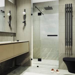 Душевая дверь в нишу MaybahGlass MGD-489-6 с добором на петлях, стекло прозрачное, профиль черный, 1950x1000