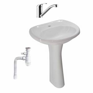 Комплект Раковина Santeri Воротынский 50 + Пьедестал Santeri Воротынский + Смеситель Rossinka Y Y35-22 + Сифон Wirquin Минор с отводом для стиральной машины