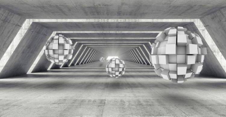 3D Фотообои Artegrafico «Футуристичный ангар с парящими сферами» ABS-025 песок