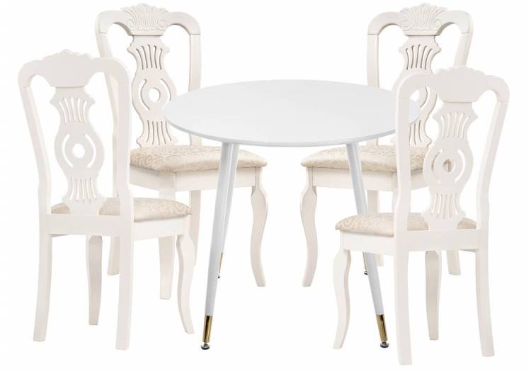Обеденная группа Woodville Эдолина 579070 white, butter white, стулья ткань