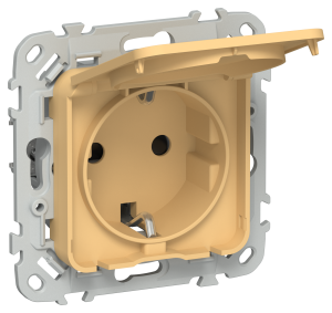 Розетка 1-местная с заземлением, шторками и крышкой IEK Flite FI-R16-16-1-44-K90 золотарник