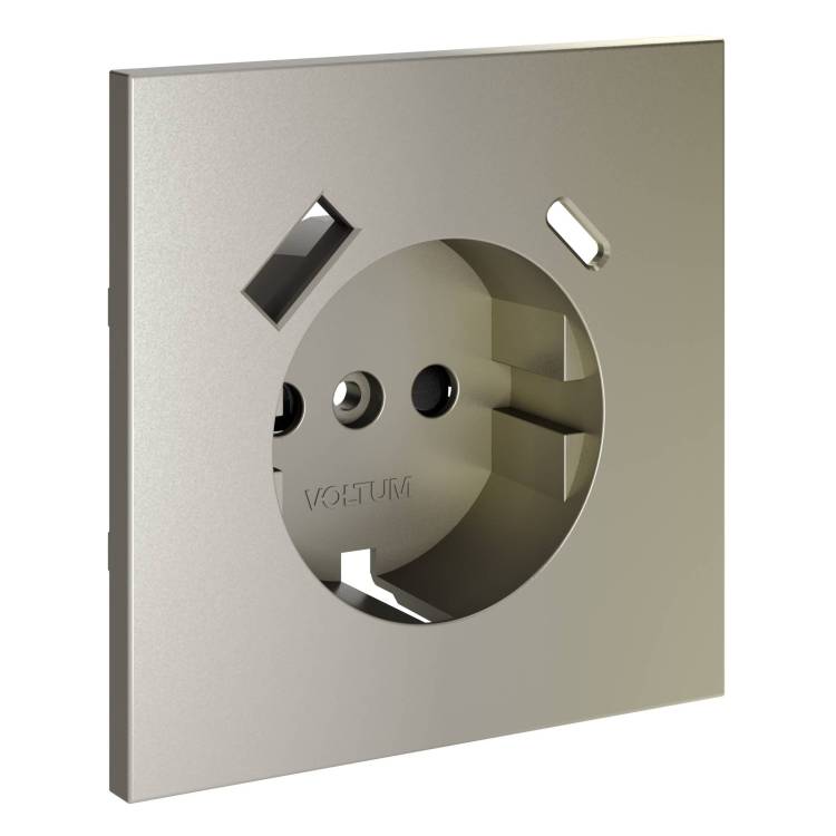 Лицевая панель для розетки с заземлением, шторками и USB Type A+C Voltum S70 VLS001004 шелк