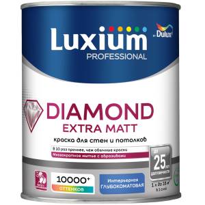 Краска для стен и потолков водно-дисперсионная Luxium Diamond Extra Matt глубокоматовая база BC 0.9 л