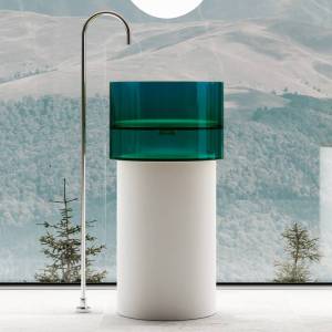 Раковина Abber Kristall AT2701White-Aquamarin-H отдельностоящая, прозрачная, 45 см, бело-бирюзовая