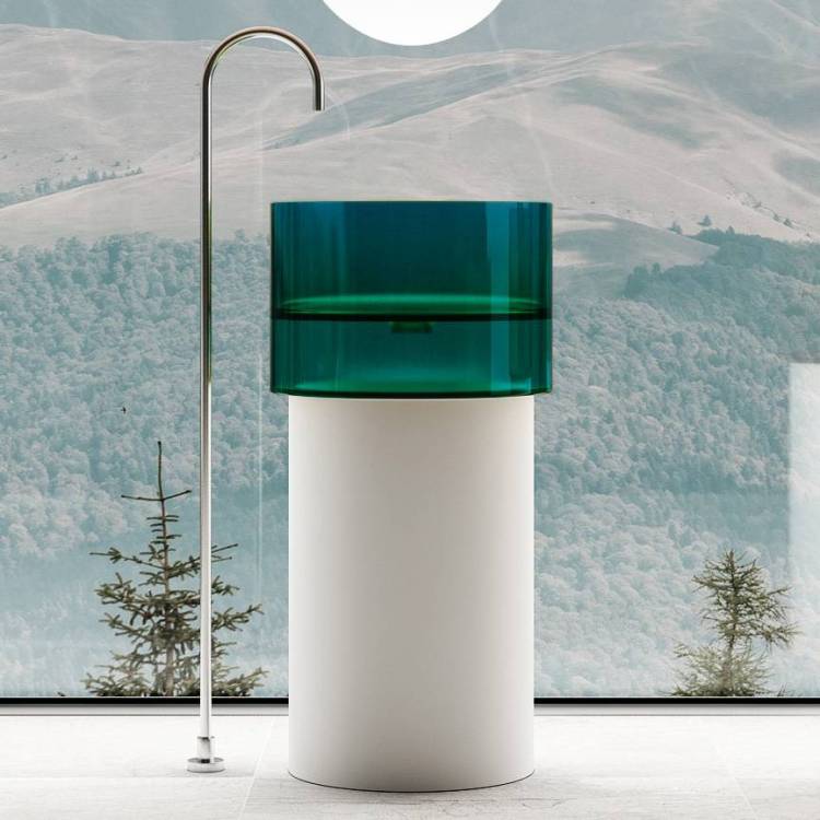 Раковина Abber Kristall AT2701White-Aquamarin-H отдельностоящая, прозрачная, 45 см, бело-бирюзовая