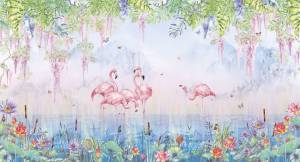 Бесшовные Eco обои Ortograf Flora 31252 Flamingos lilac Ворс ОЕ