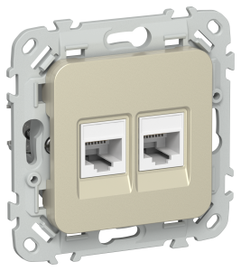 Розетка телефонная RJ11+Ethernet RJ45 IEK Flite FI-KT22-1-K37 шампань