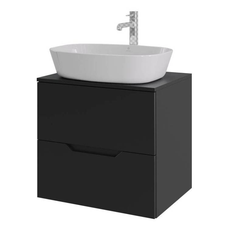 Тумба с раковиной Orange Line Li-60TubMDF+B08-500W черная матовая, 60 см