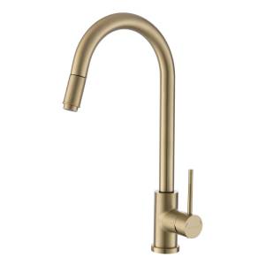 Смеситель для кухни Voda Vessel Gold VSL519G с вытяжным изливом, золотой сатин