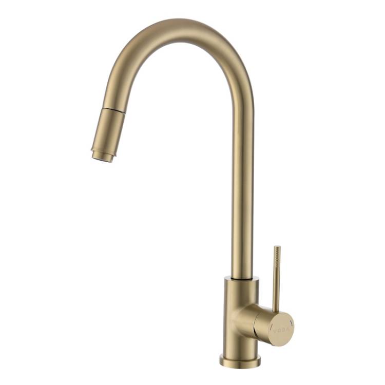 Смеситель для кухни Voda Vessel Gold VSL519G с вытяжным изливом, золотой сатин