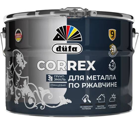 Грунт-эмаль по ржавчине гладкая Dufa Correx 3 в 1 RAL 8017 шоколад 10 л