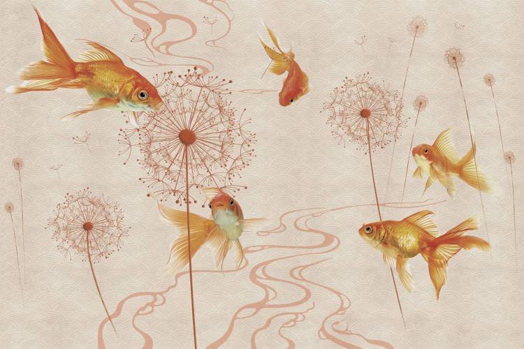 Бесшовные Eco обои Ortograf Miracle 33852 Soaring fish gold Ворс ОЕ