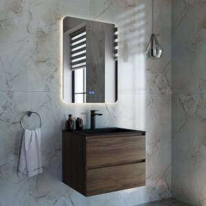 Тумба с раковиной Vincea Luka 600 2 выкатных ящика, C.Oak, раковина черная