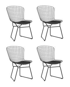 Набор из 4 стульев Stool Group Bertoia BTY-18-P6 BL/BL X4 черный с черной подушкой