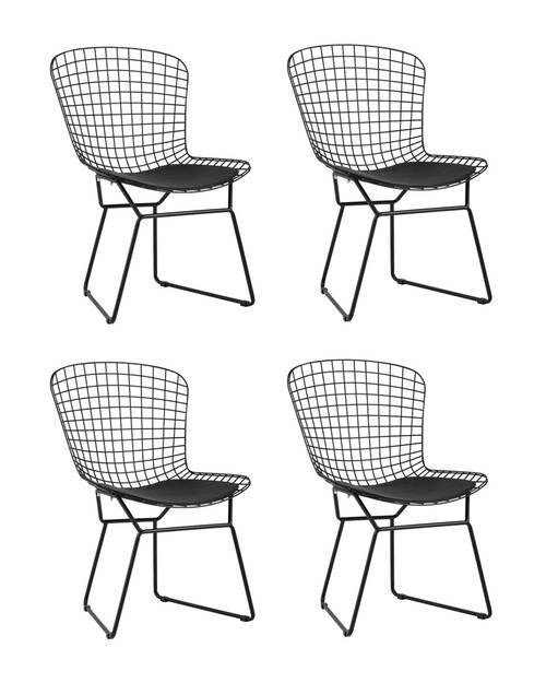 Набор из 4 стульев Stool Group Bertoia BTY-18-P6 BL/BL X4 черный с черной подушкой