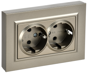 Розетка 2-местная с заземлением и шторками IEK Brite BR-R28-16-K37-F шампань
