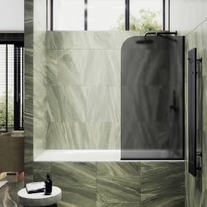 Шторка на ванну MaybahGlass MGV-129-6у стекло графит матовый, профиль черный, 1400x340