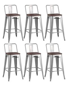 Набор из 6 полубарных стульев Stool Group Tolix YD-H675E-W YG-15 X6 серебристый матовый, темное дерево, со спинкой