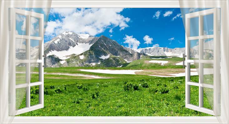 3D Фотообои Artegrafico «Вид из окна на горную природу» OK002 канвас