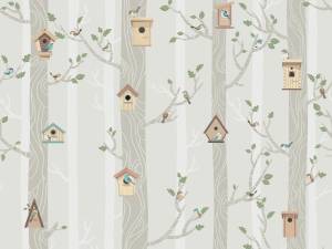 Бесшовные Eco обои Ortograf Little friends 34404 Скворечники 2 Ворс+ ОЕ+