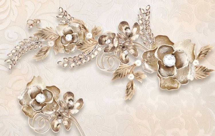 3D Фотообои Artegrafico «Золотые цветы» RH039 песок