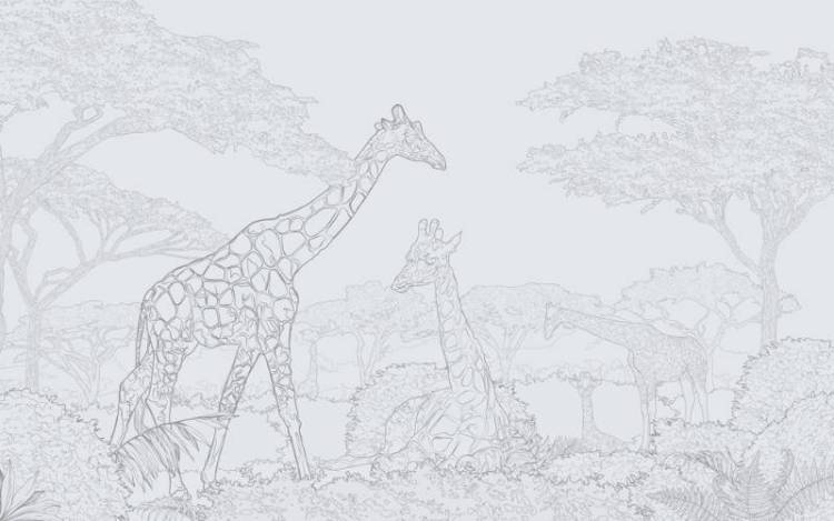 3D Фотообои Artegrafico «Серебряные жирафы в листве» LST-042 акварель