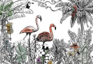 3D Фотообои Artegrafico «Фламинго с яркими акцентами» KID-138 канвас