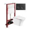 Унитаз с инсталляцией Orange CI02-100W+APB144 безободковый, с крышкой-сиденьем микролифт, с кнопкой, кнопка черная