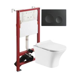 Унитаз с инсталляцией Orange CI02-100W+APB144 безободковый, с крышкой-сиденьем микролифт, с кнопкой, кнопка черная