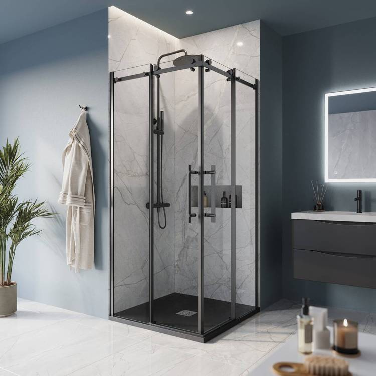 Душевой уголок BelBagno Marino MARINO-A-2-100-C-NERO профиль черный матовый, стекло прозрачное, 100x100