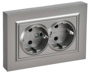 Розетка 2-местная с заземлением IEK Brite BR-R27-16-K46-F сталь