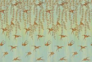 Фреска Ortograf Flora 31160 Japanese Birds smaragdine Флора FLN