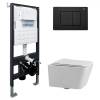 Комплект Abber Rechteck AC1201-AC0105-AC0120MB унитаз подвесной, безободковый, сиденье микролифт, белый, кнопка черная